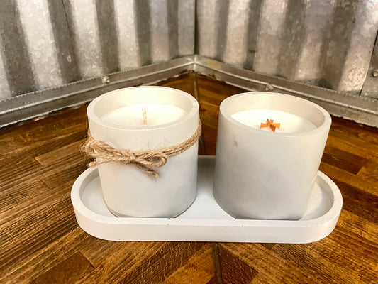 Set of Two Concrete Candles With Base